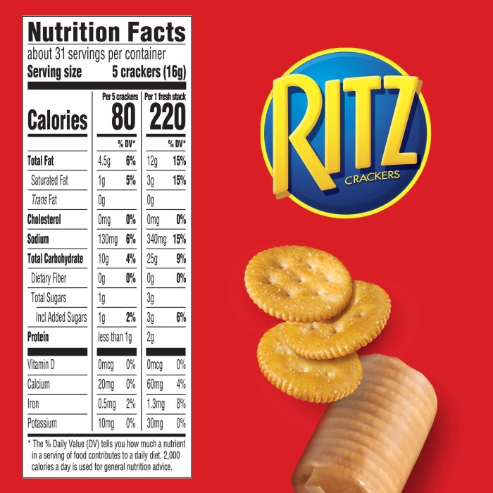 Ritz crackers nutrition facts label