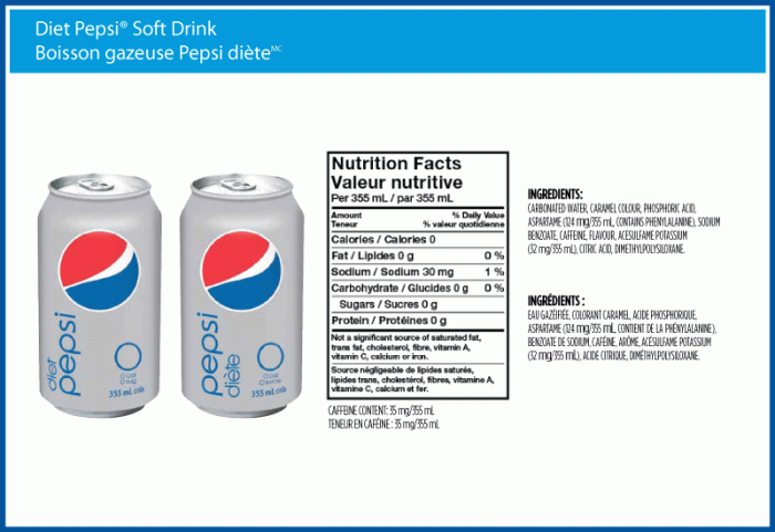 Diet pepsi nutrition facts